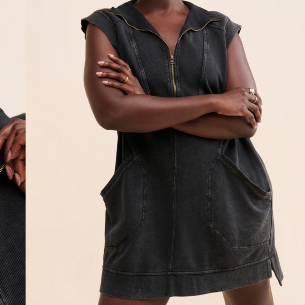 Anthropologie Black Washed Zip-Front Mini Dress
